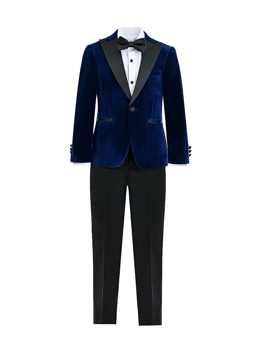 Little Boy's & Boy's Velvet Suit with Peak Lapel - Blue - Size 16
