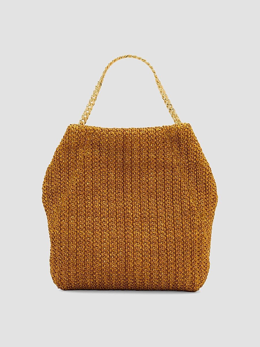 Women's Small Raffia Slouch Handle Bag - Gold