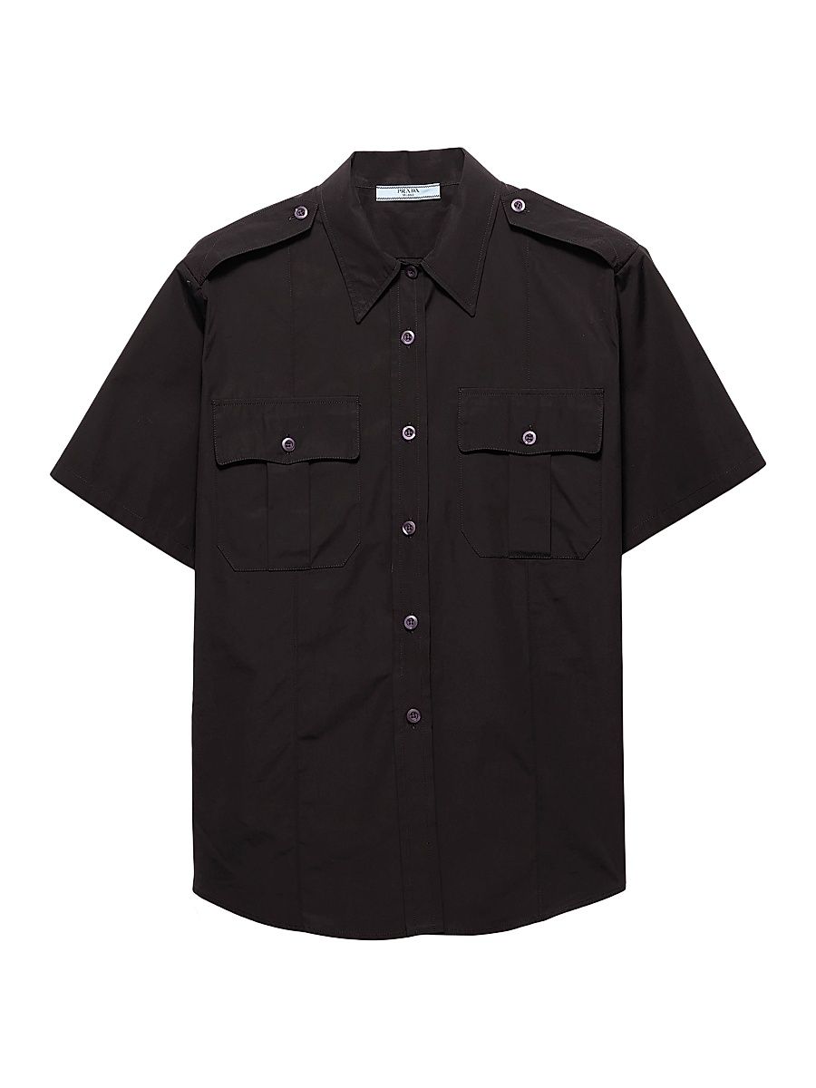 Women's Short-Sleeved Poplin Shirt - Black - Size 2