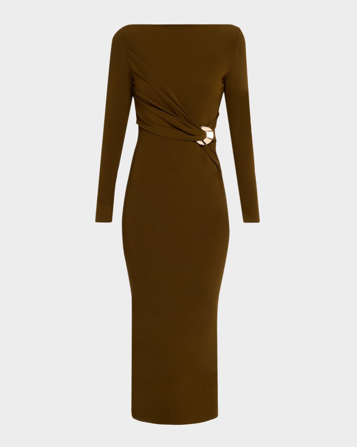 Twisted Drape Long-Sleeve Midi Dress