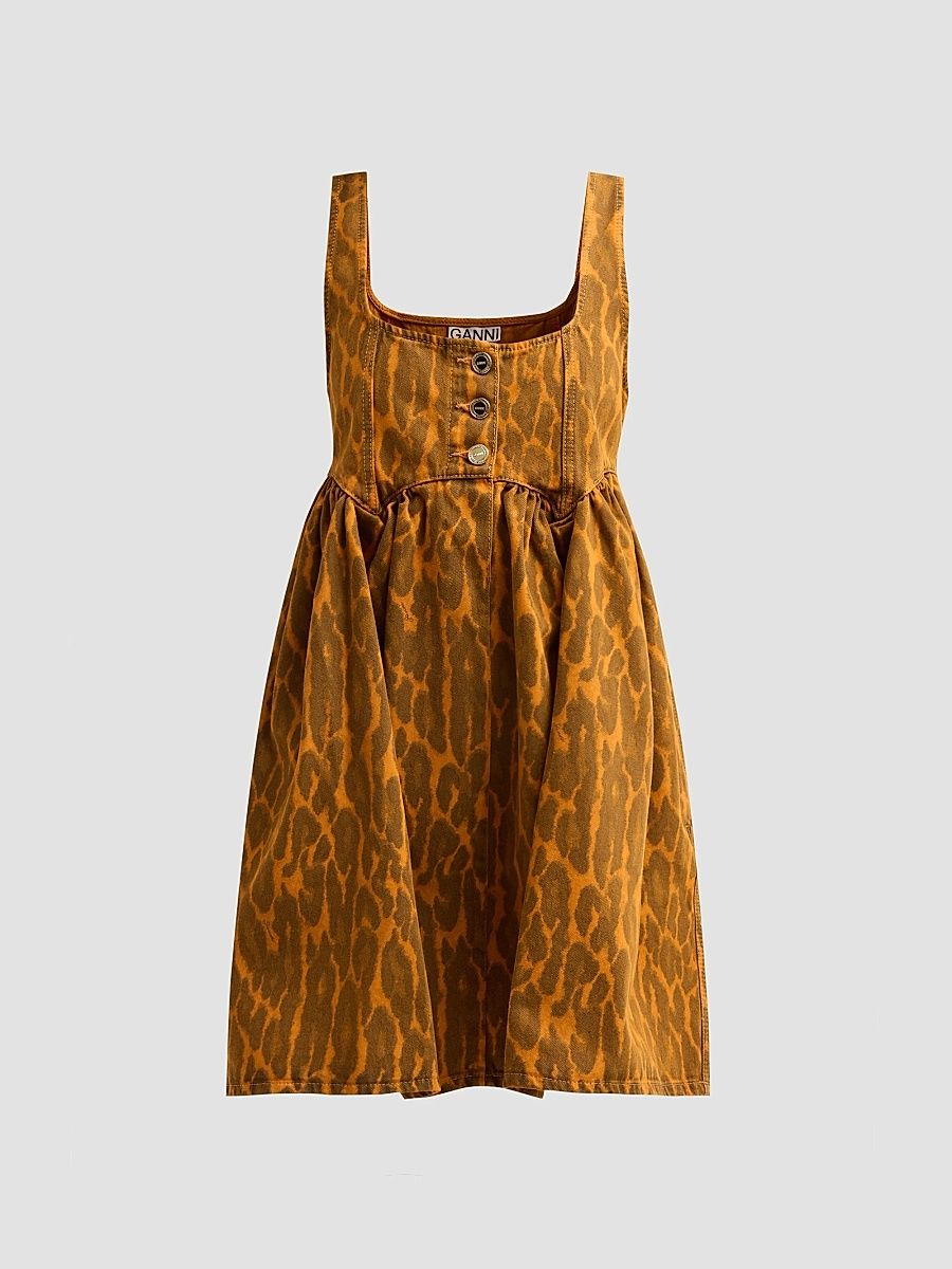 Ganni Women's Print Denim Bubble Mini Dress - Autumn Maple - Size 14