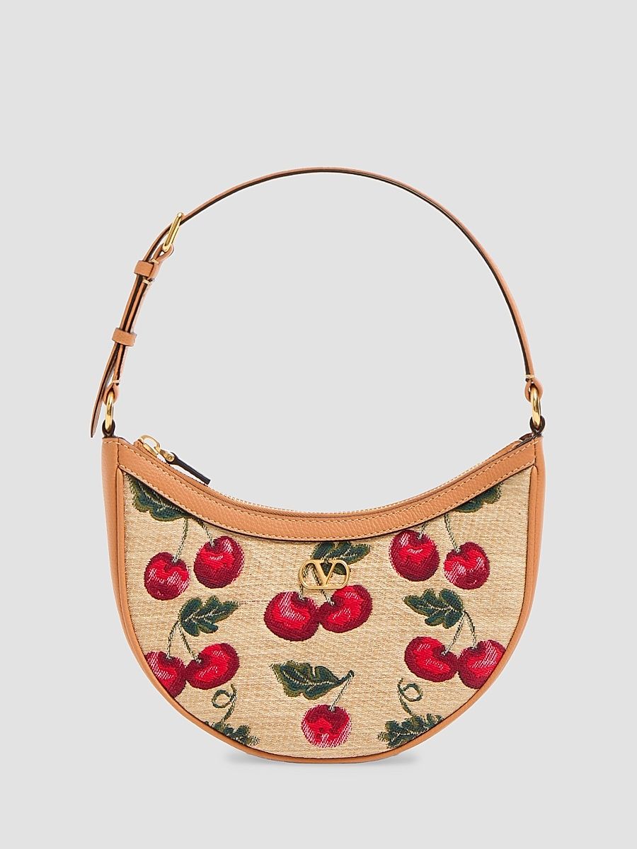 Women's VLogo Signature Hobo Bag in Jacquard Raffia - Natural Red