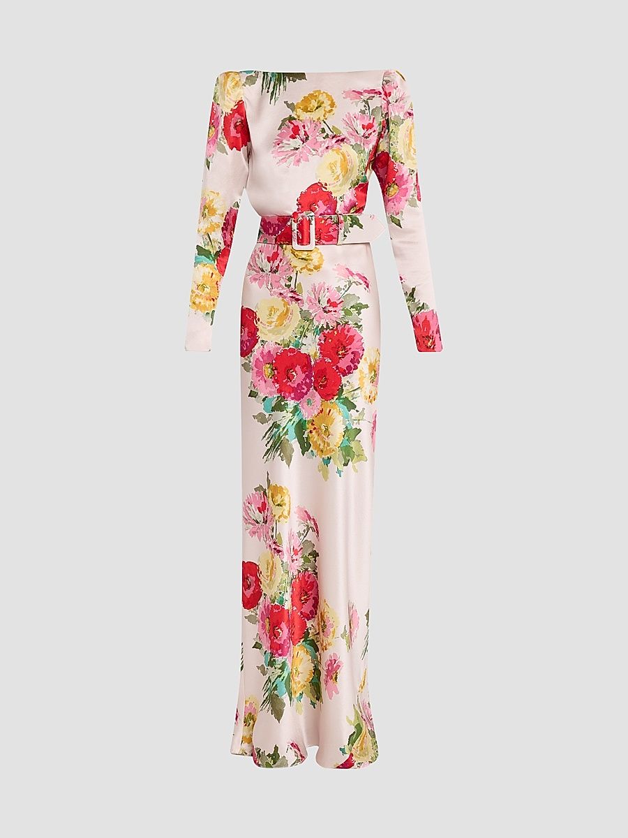 Women's Pat Nixon Belted Look Back Gown - Cream Multi - Size XS