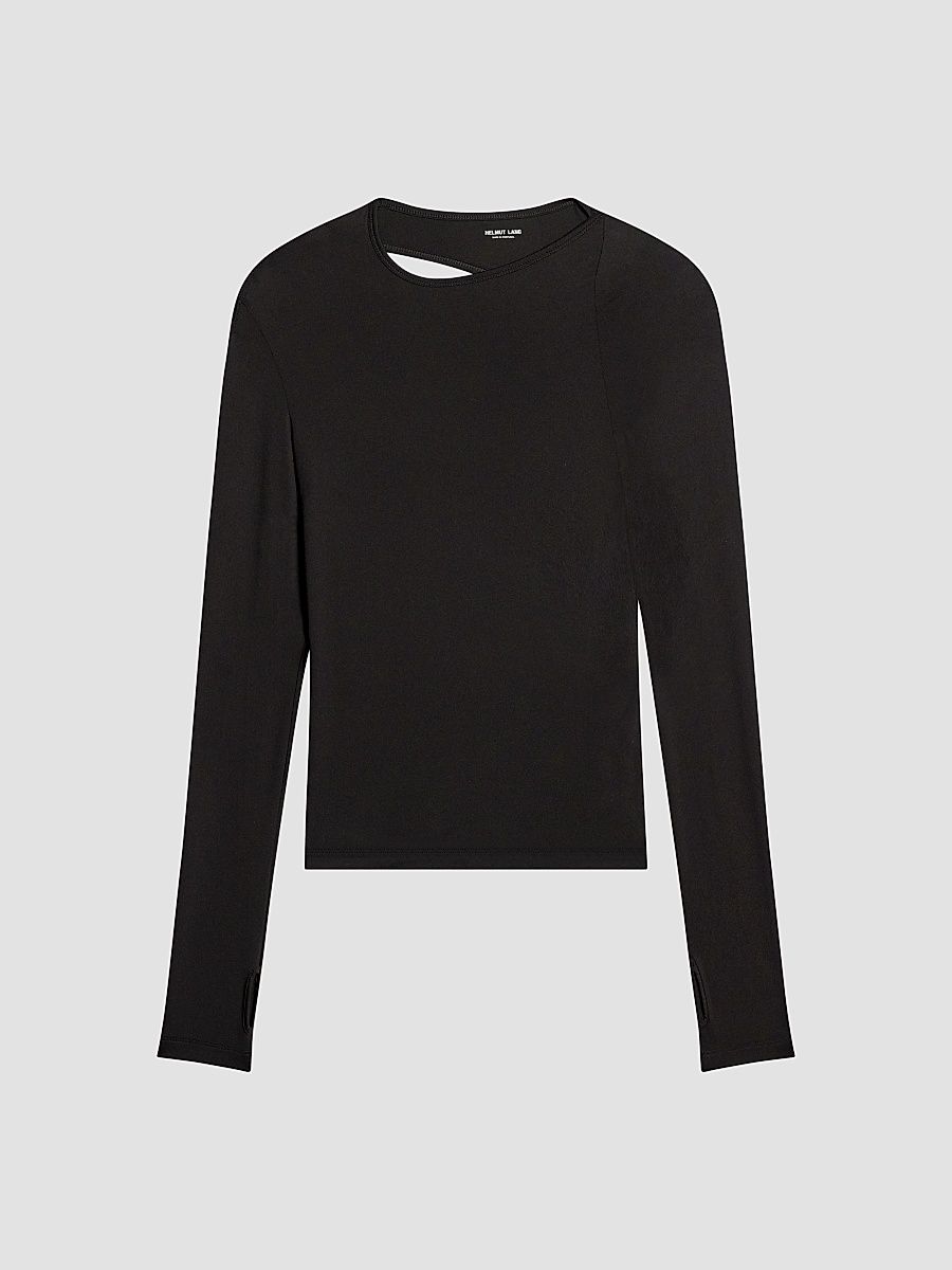 Helmut Lang Women's Asymmetrical Cut-Out Jersey Top - Black - Size Small