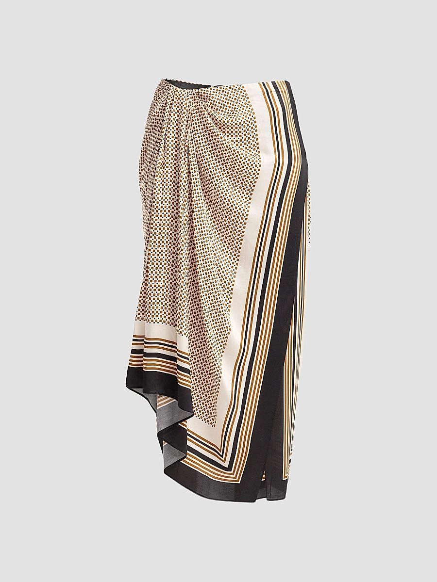 Women's Reign Border Print Draped Midi Skirt - Black Caramel Dotted - Size 8