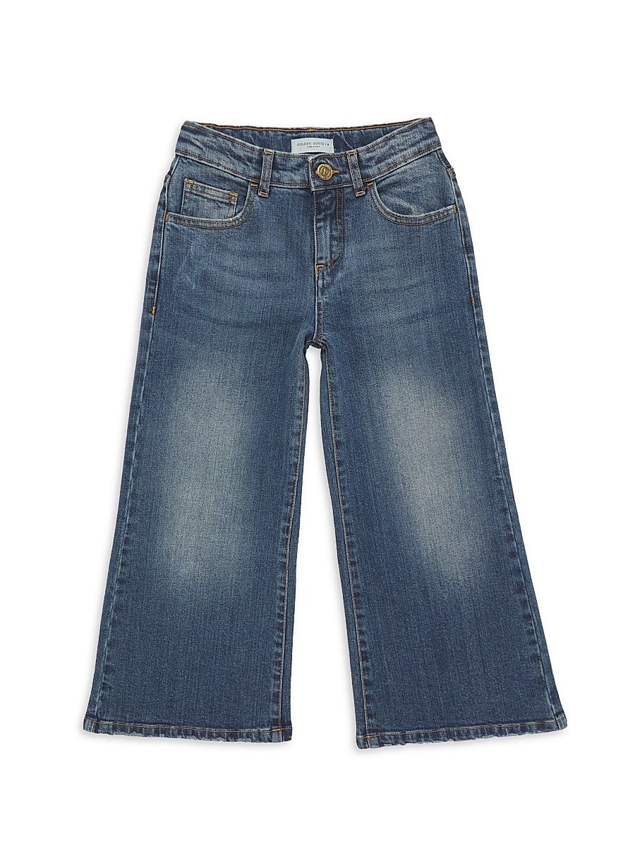 Little Girl's & Girl's Stone Washed Wide Leg Jeans - Medium Blue - Size 6