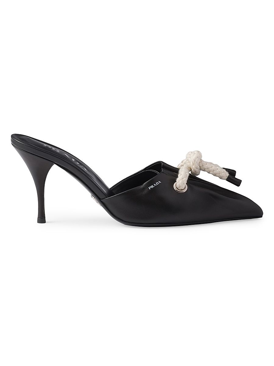 Women's Nappa Leather 85MM Mules with Cord Detail - Black - Size 9.5