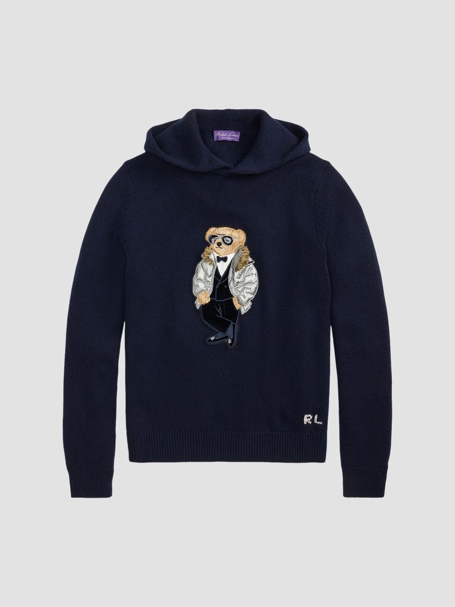 Ralph Lauren Purple Label Men's Polo Bear Cashmere Hooded Sweater - Classic Chairman Navy - Size Large
