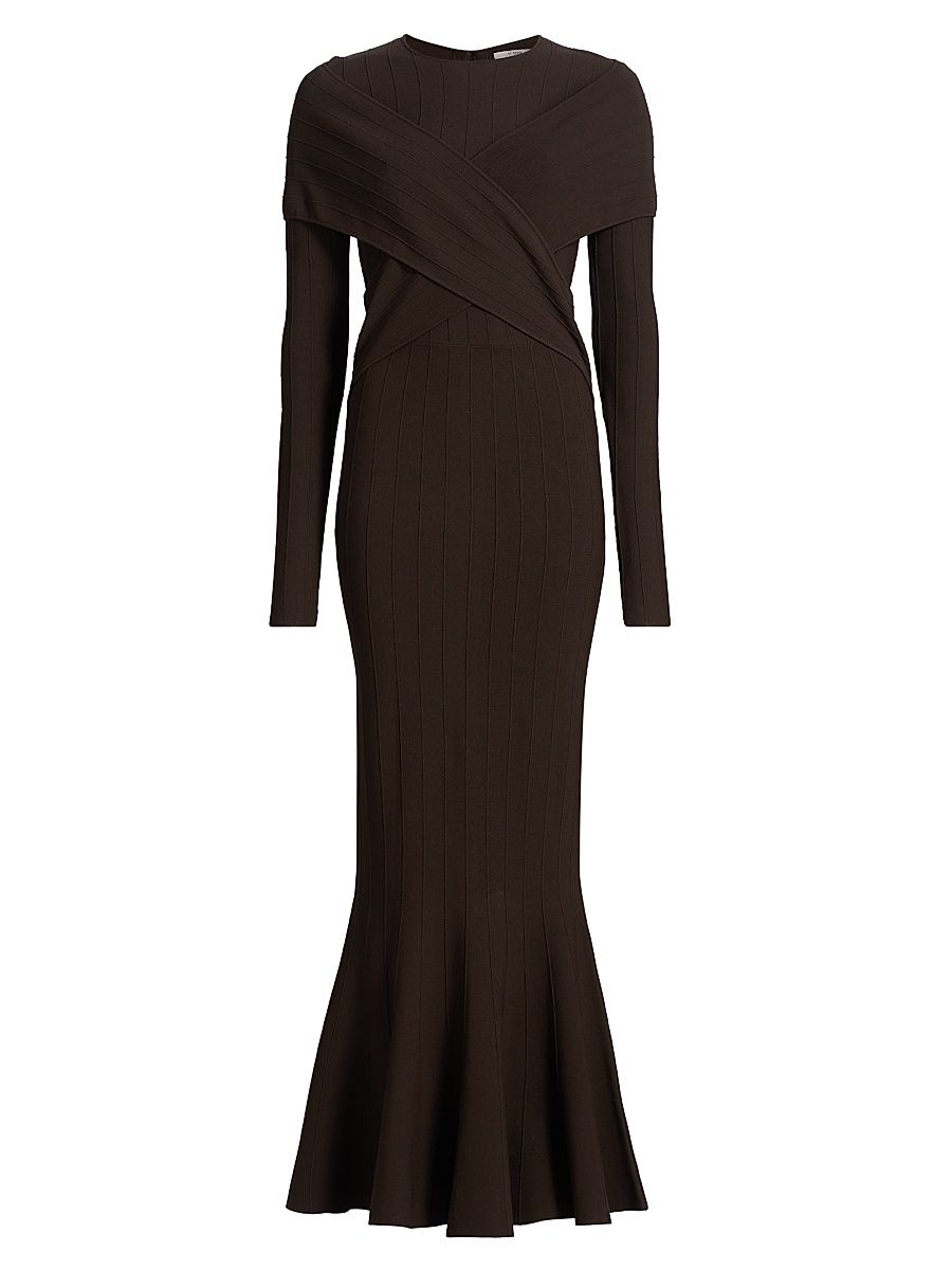 Women's Phoenix Rib-Knit Wrap Maxi Dress - Chocolate - Size Large