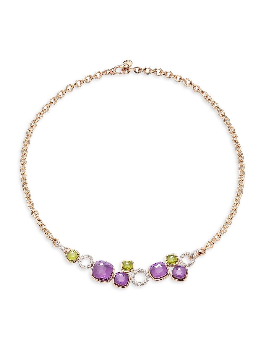 Women's Nudo Two-Tone 18K Gold & Multi-Stone Cluster Necklace - Rose Gold