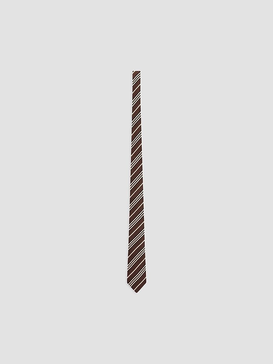 Saint Laurent Men's Striped Tie in Silk - Brown Ivory