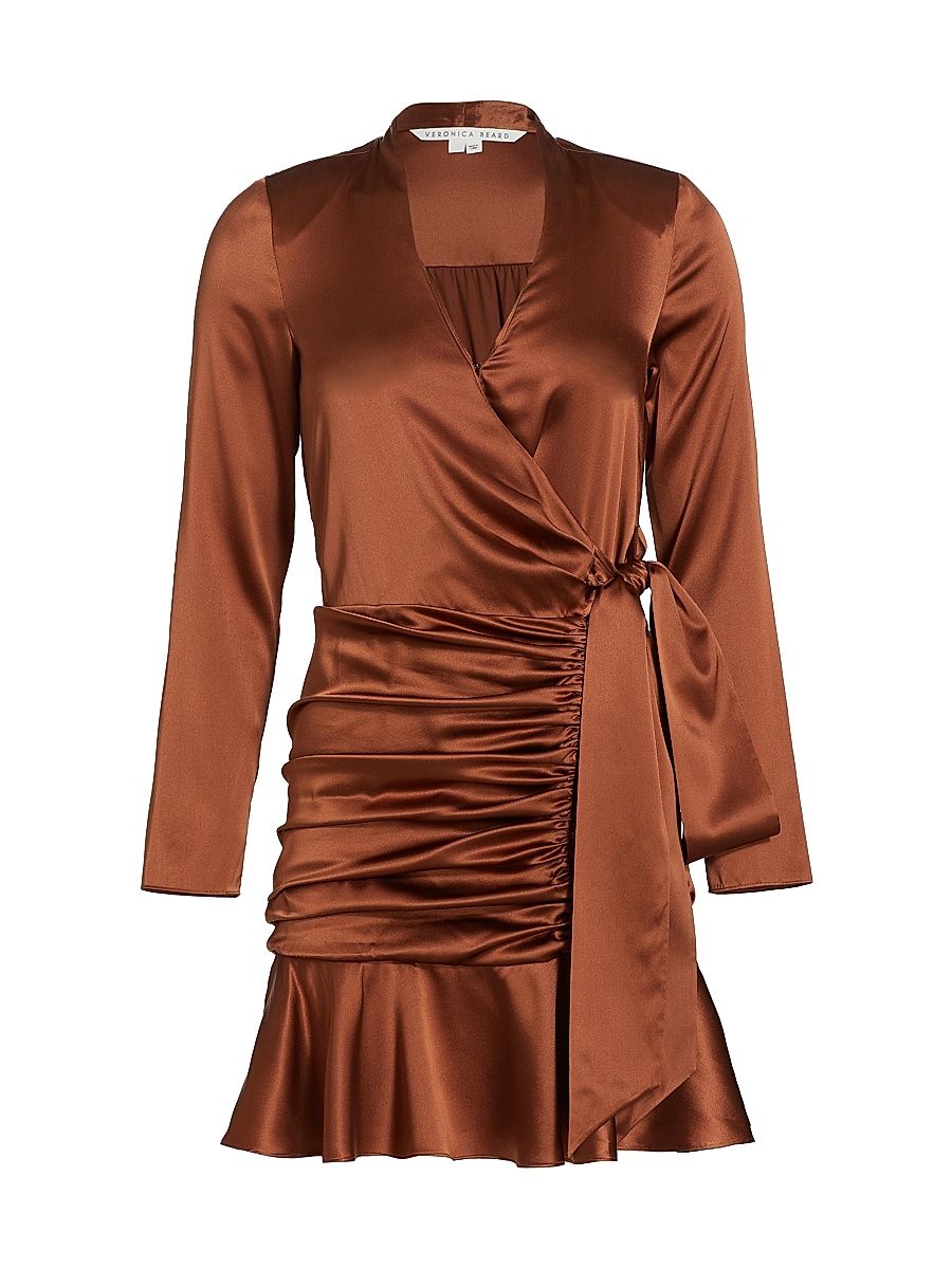 Women's Agatha Silk Satin Wrap-Effect Dress - Cognac - Size 6