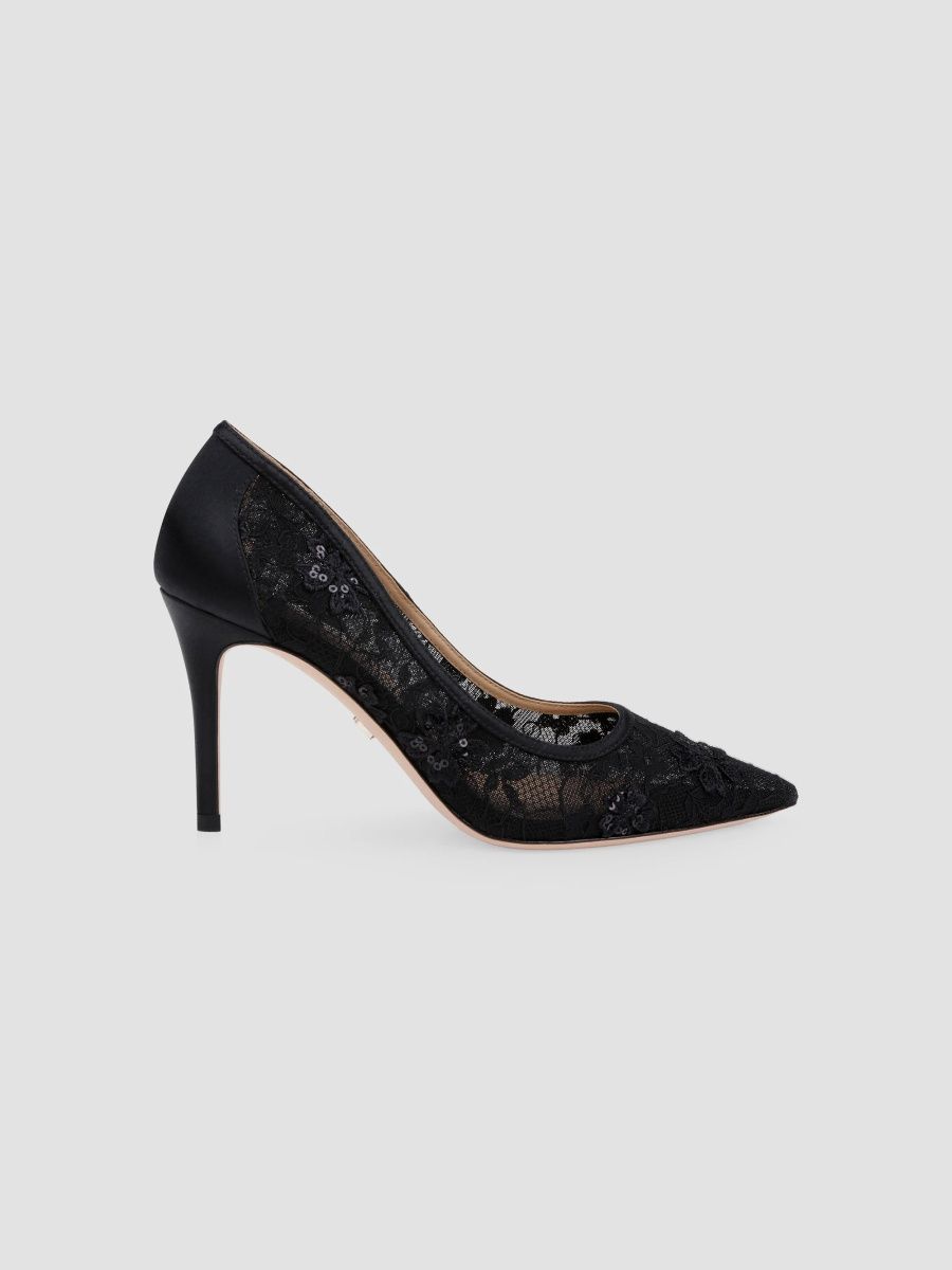Badgley Mischka Women's Rania 85MM Floral Lace Pumps - Black Lace - Size 11