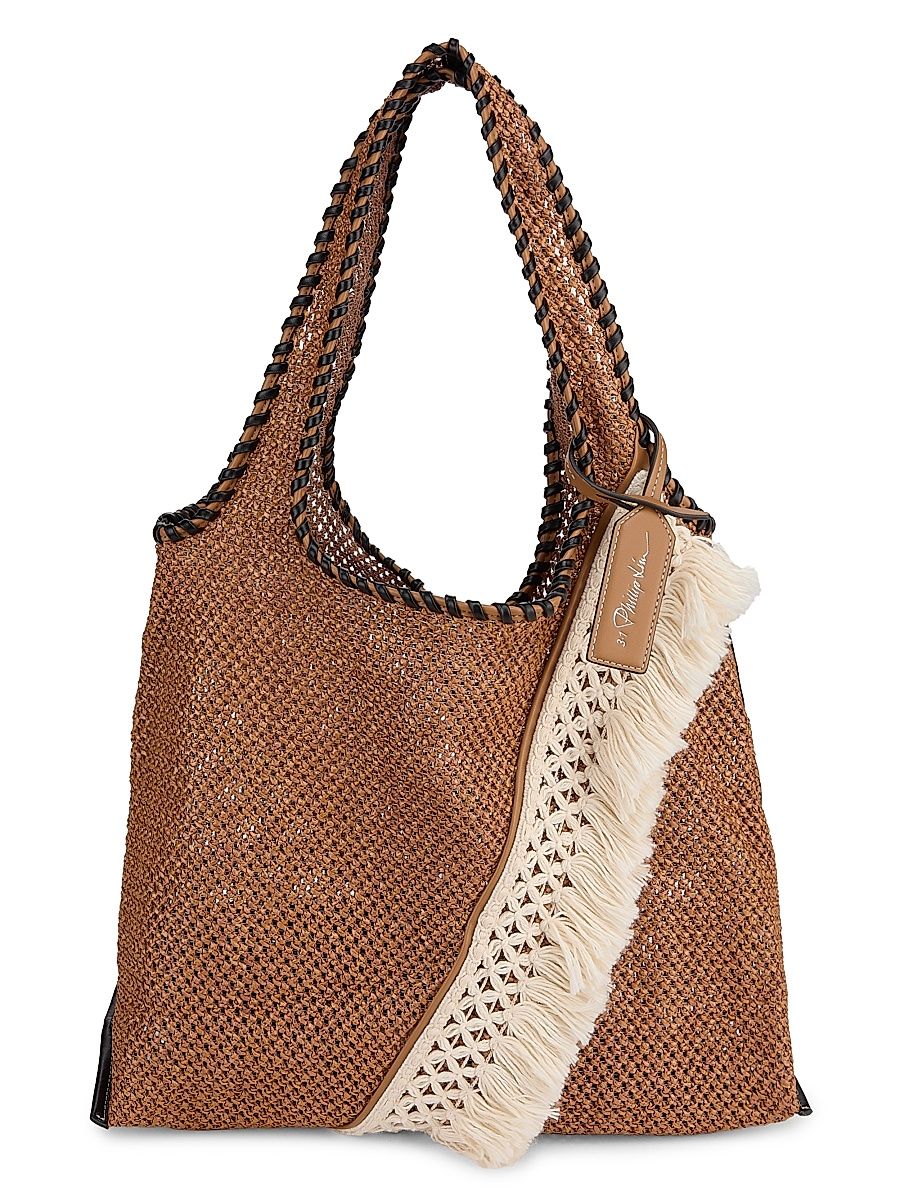 Women's Fringed Raffia Tote Bag - Brown