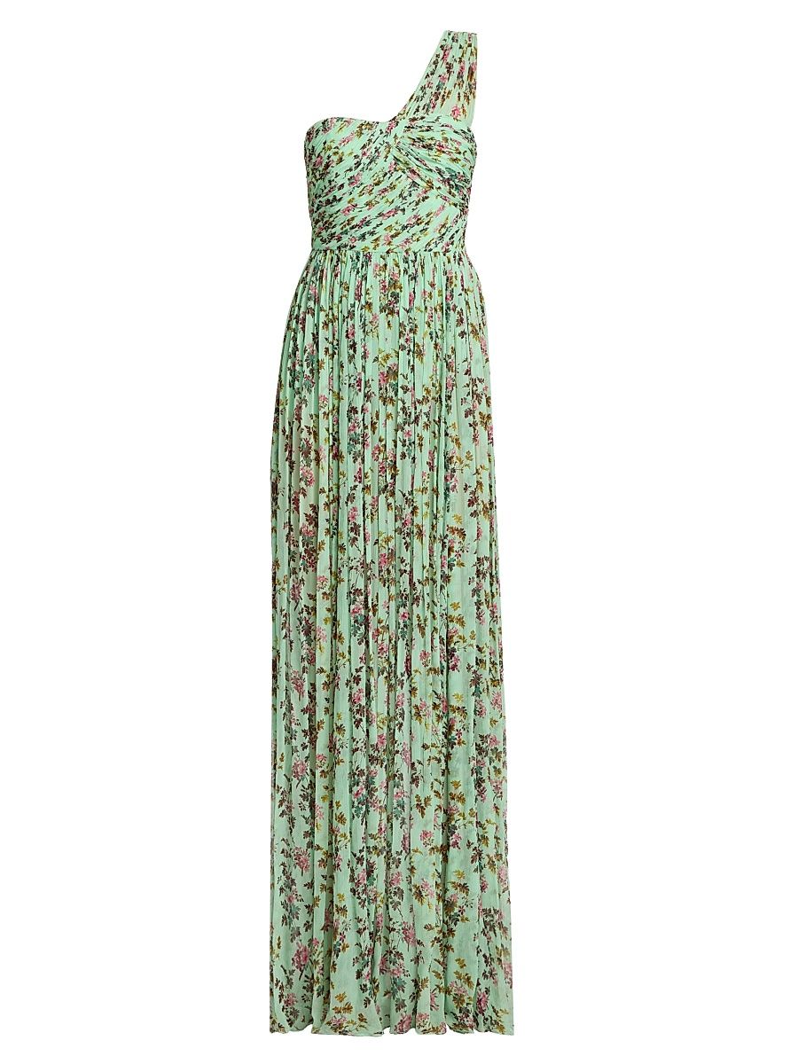 Women's Aureline Floral Silk One-Shoulder Gown - Opaline - Size 14
