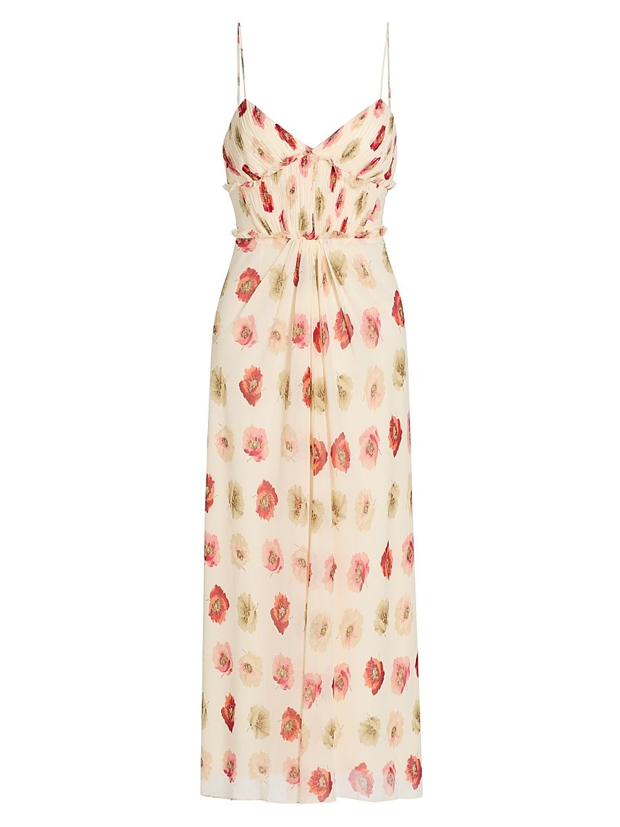 Women's Carline Floating Poppies Midi-Dress - Gardenia Multi - Size 00