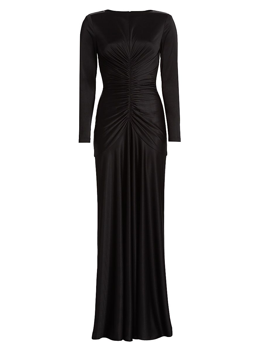 Women's Thea Satin Ruched Gown - Black - Size 6