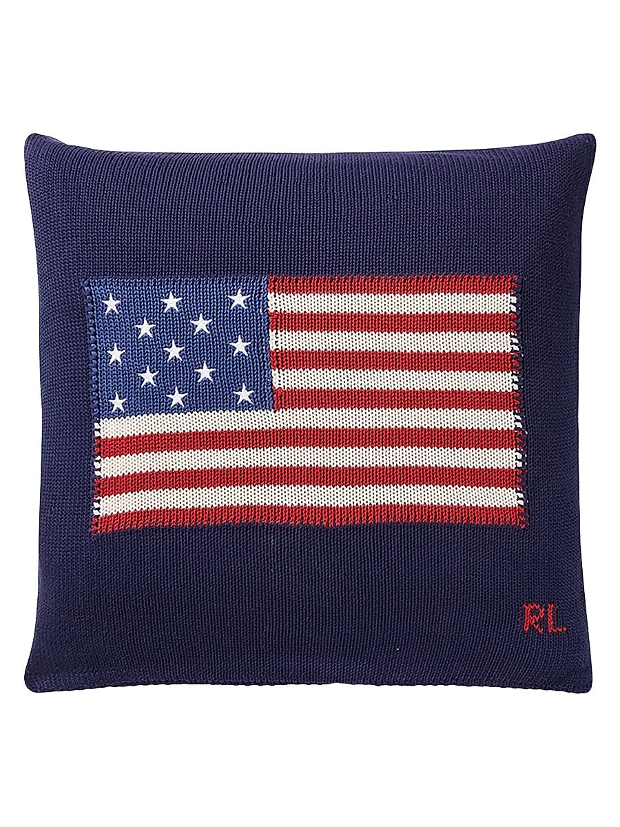 RL Flag Cotton & Linen Throw Pillow - Navy
