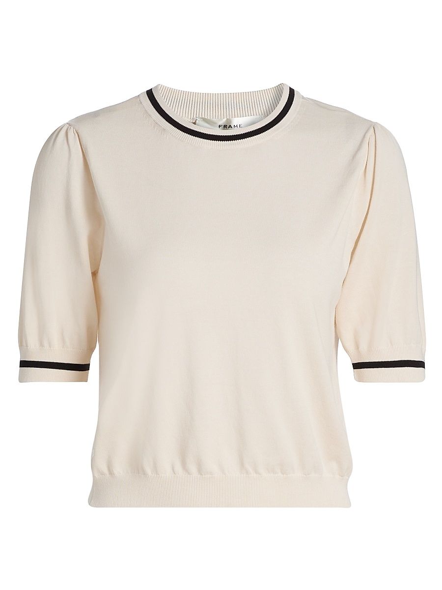 Women's The Gathered Knit Top - Cream Multi - Size Large