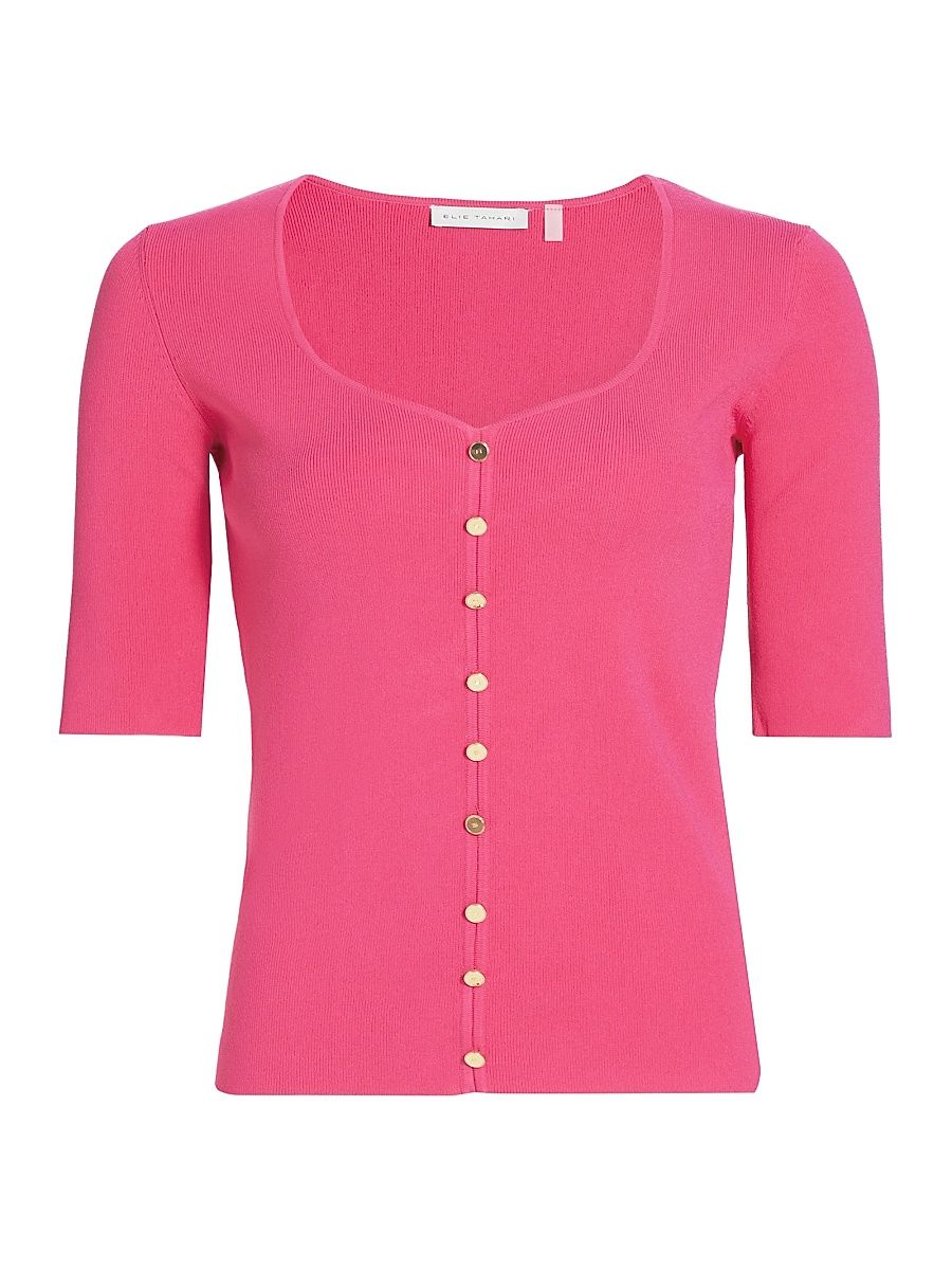 Women's Jessica Sweetheart Neck Fitted Sweater - Luxury Pink - Size Large