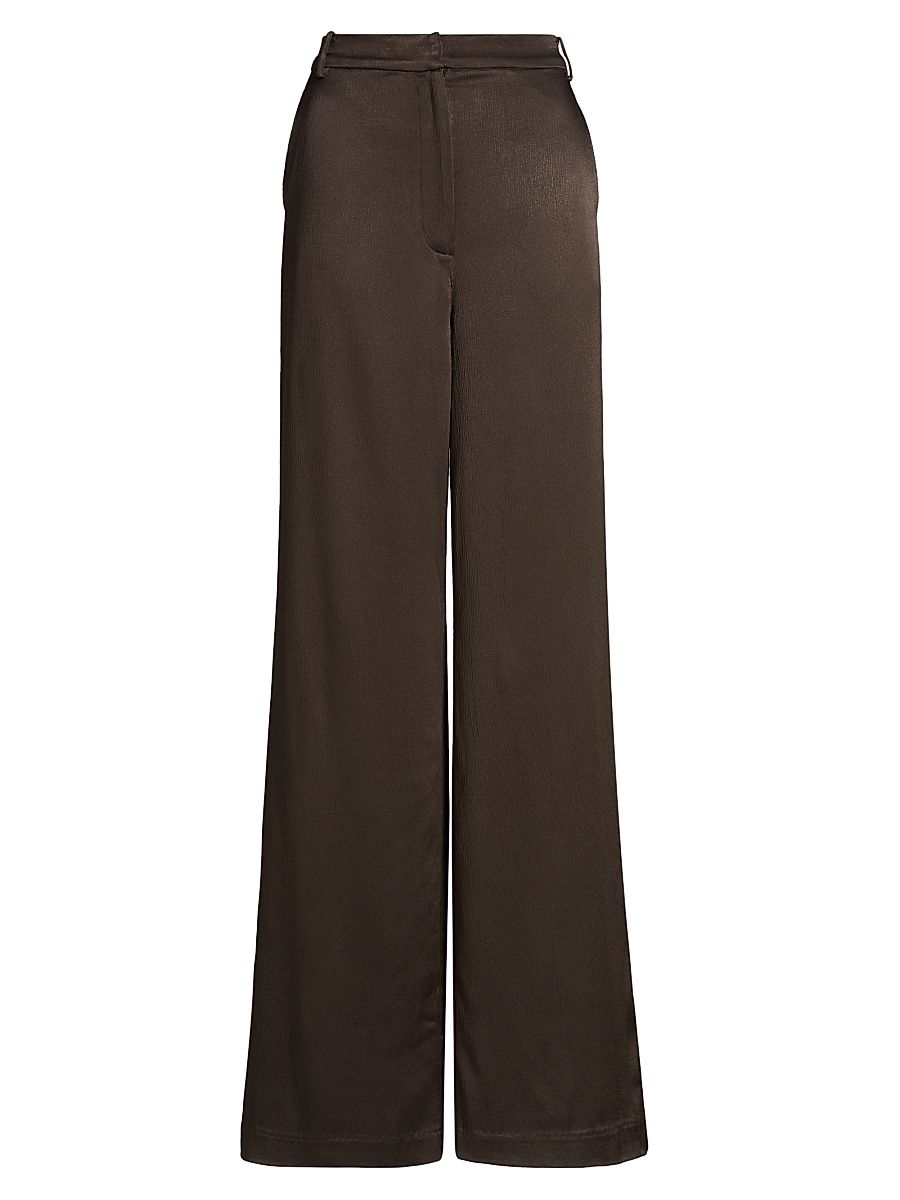 Women's Pauline Satin Wide-Leg Pants - Chocolate - Size Large