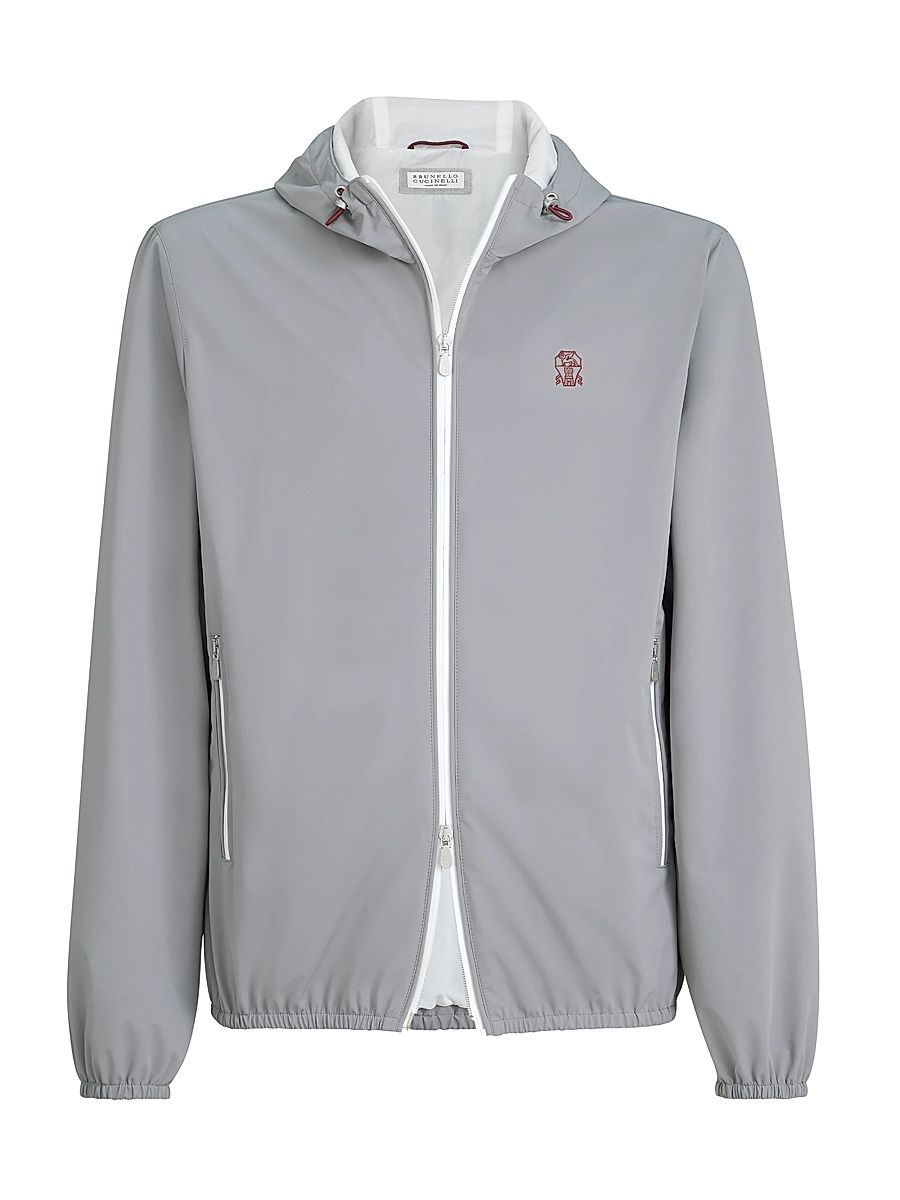 Men's Bonded Nylon Hooded Outerwear Jacket with Logo - Grey - Size XS