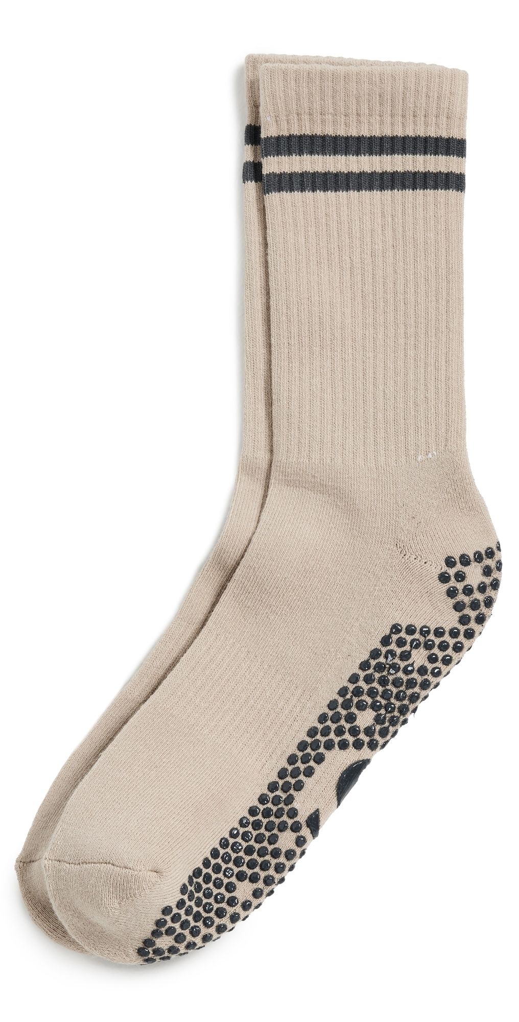 Stems Striped Grip Socks Taupe One Size