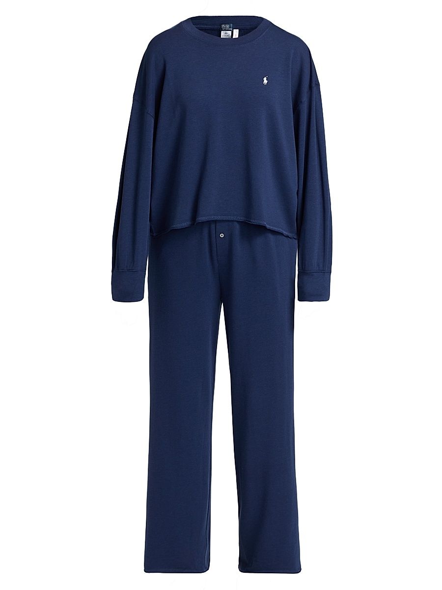 Women's French Terry 2-Piece Pajama Set - Navy - Size Medium