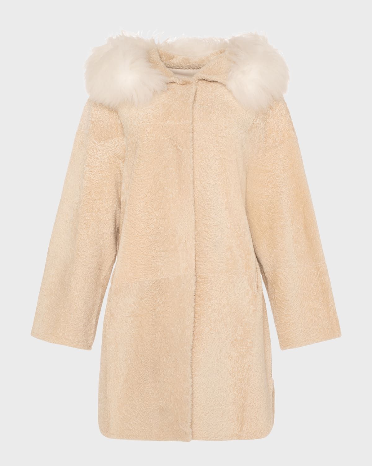 Reversible Shearling Lamb Stroller with Mongolian Lamb Hood Trim