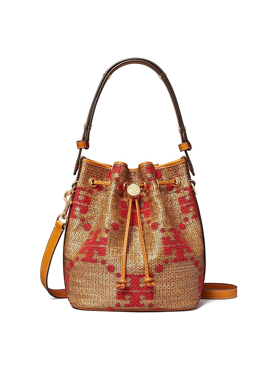 Women's T Monogram Straw Bucket Bag - Natural