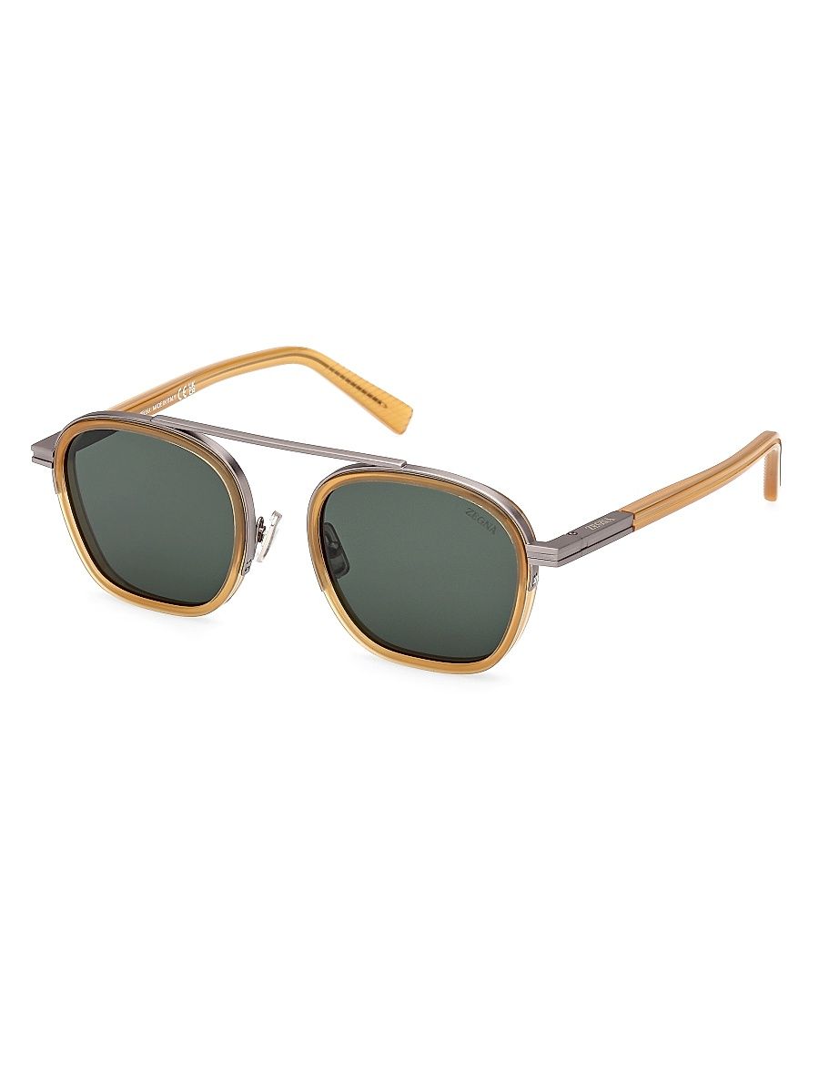 Men's 51MM Oval Sunglasses - Amber Green