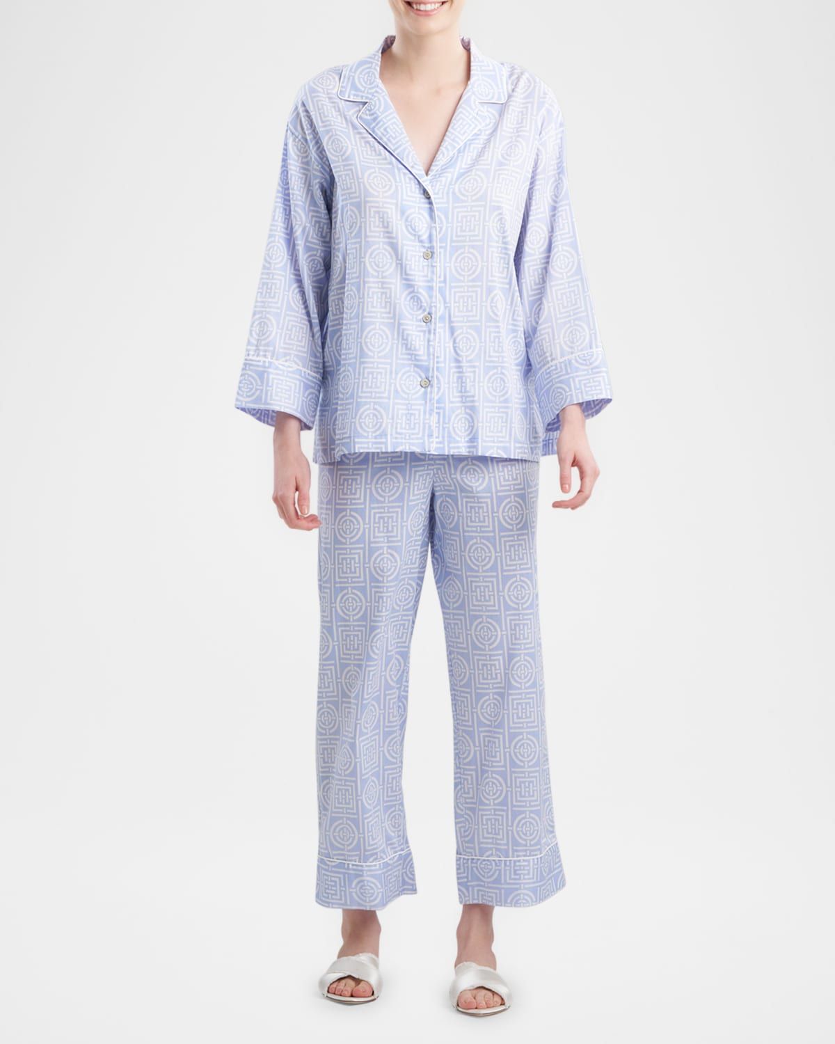 Cropped Infinity-Print Cotton Pajama Set