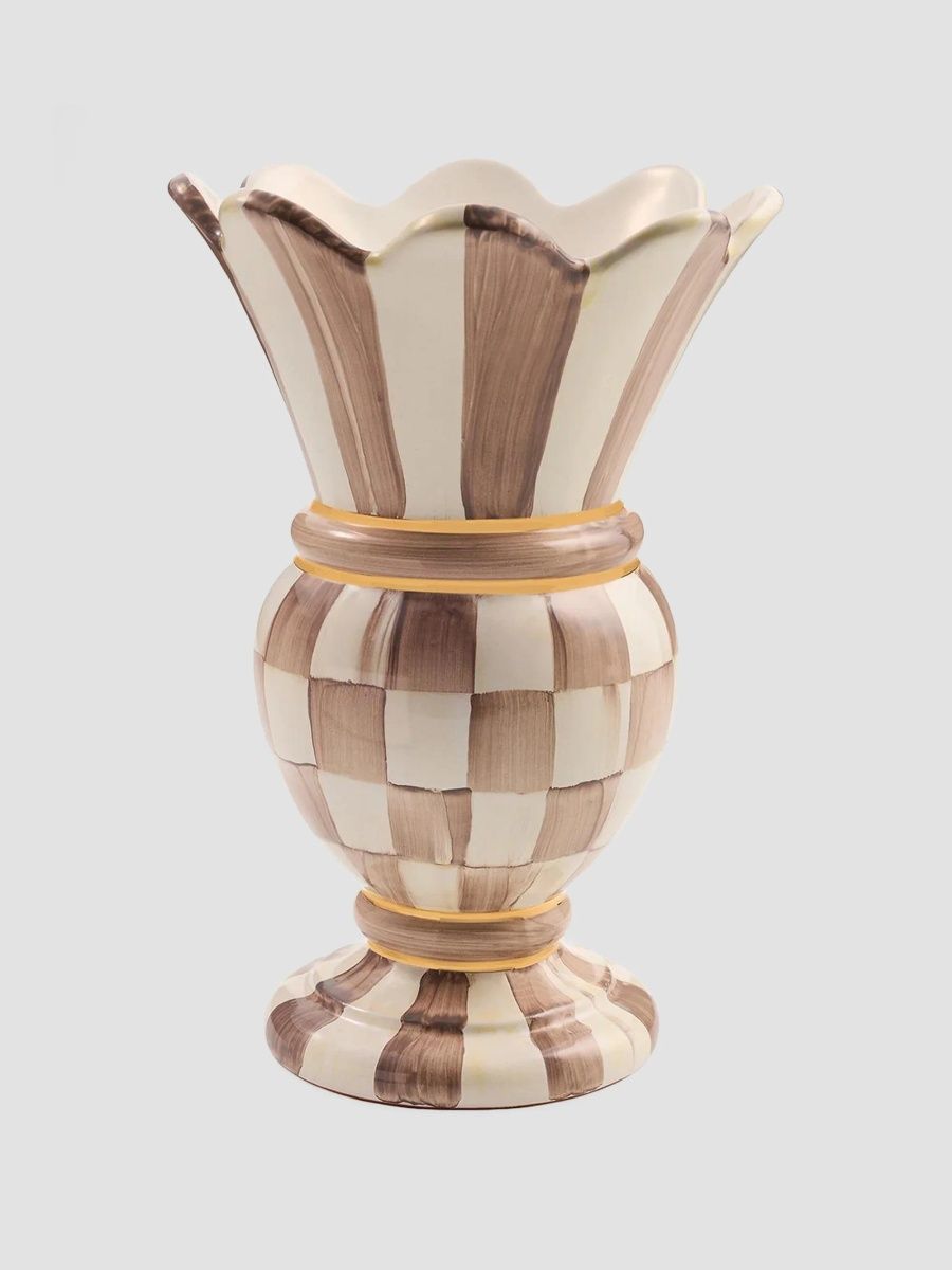 MacKenzie-Childs Mocha Check Small Ceramic Great Vase