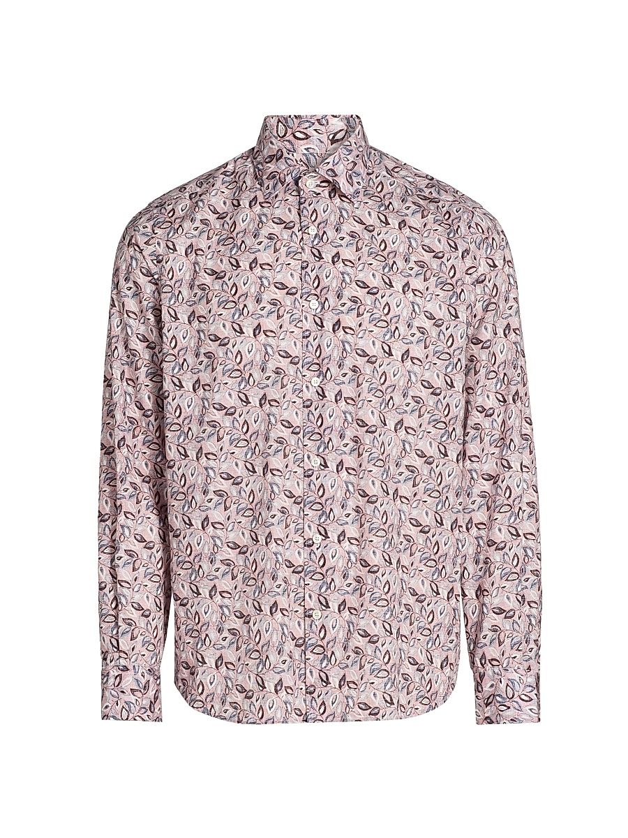 Men's Pink Leaves Button-Front Shirt - Purple - Size Large