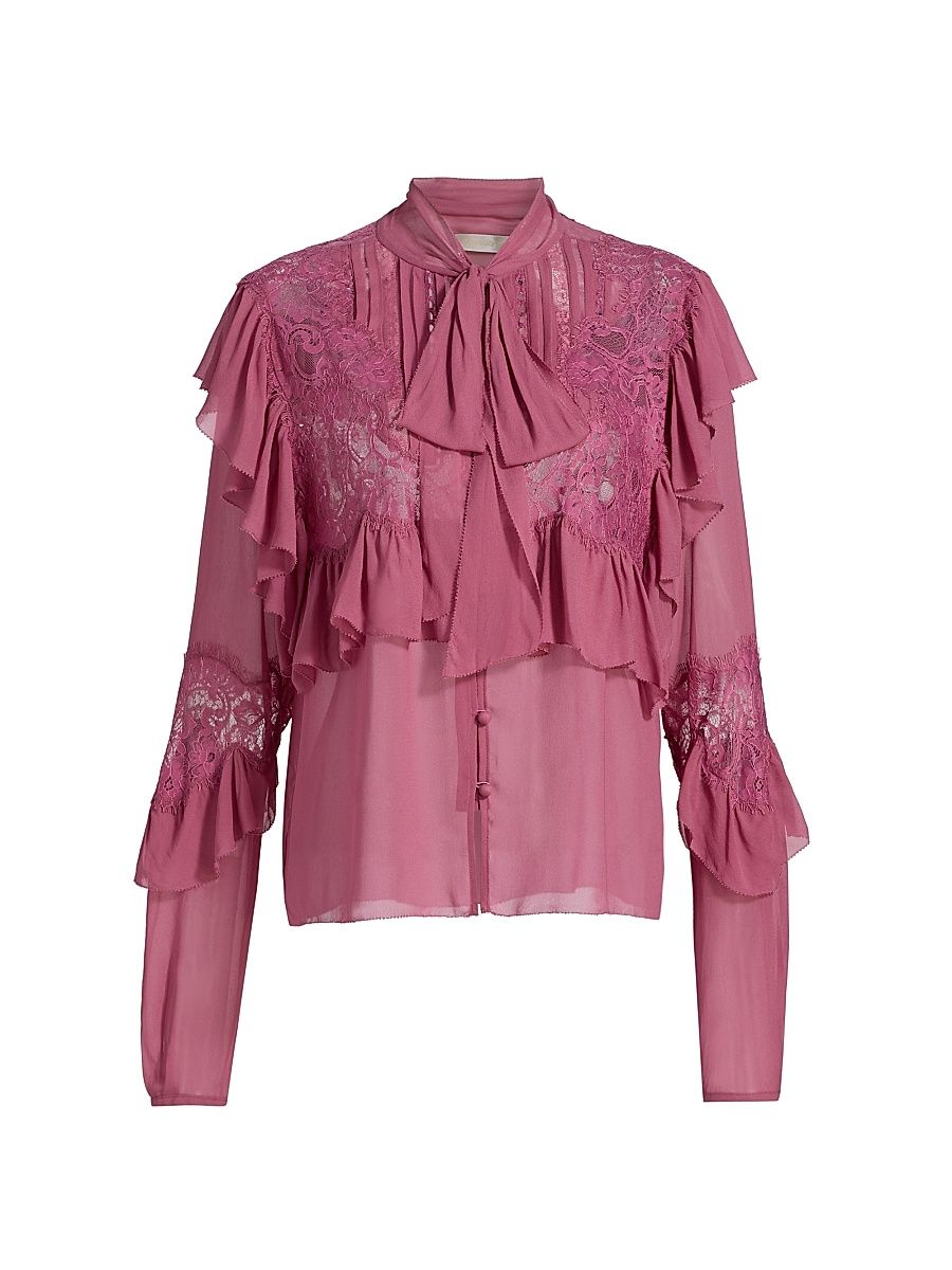 Women's Farah Ruffled Chiffon Top - Deep Rose - Size Large