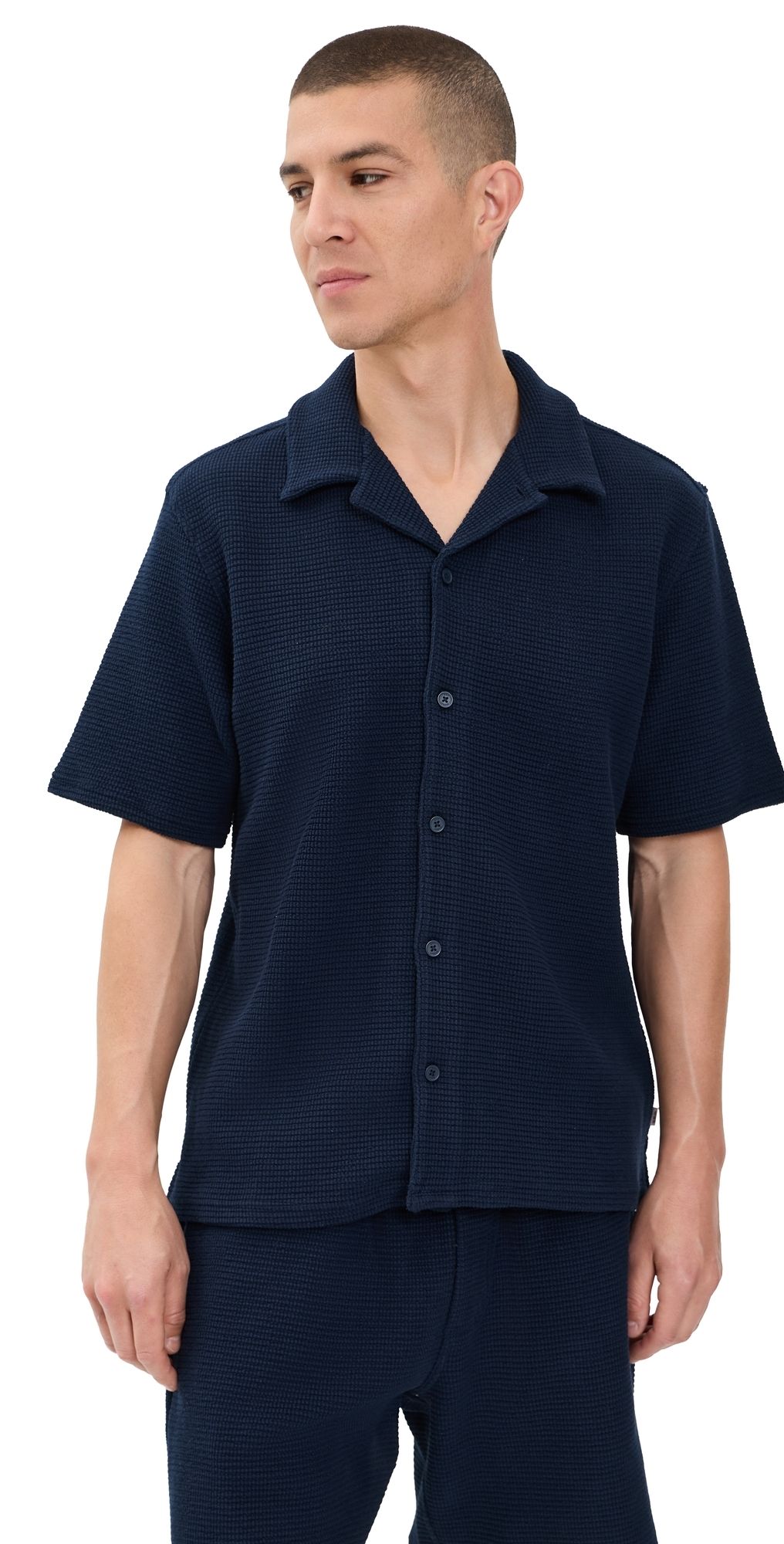 Wax London Clayland Textured Interlock Shirt Navy L
