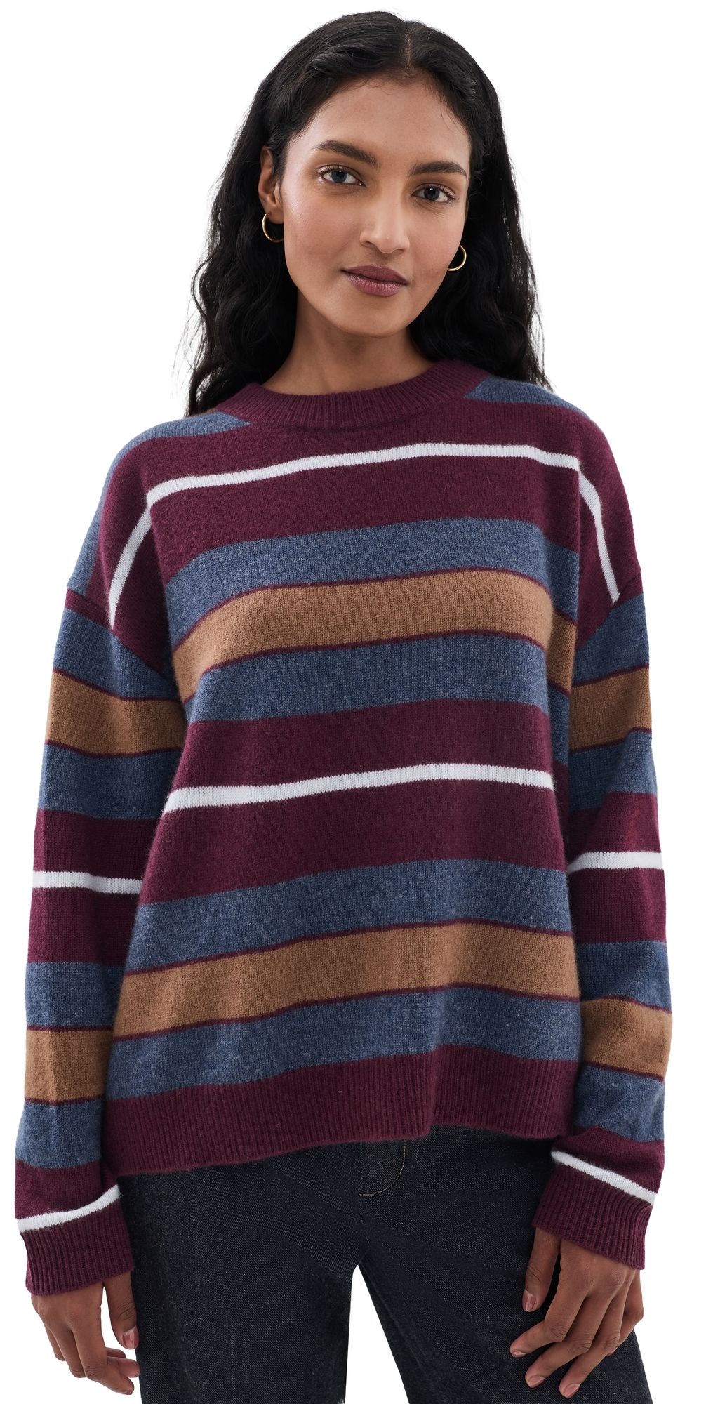 STAUD Serrano Cashmere Relaxed Crew Sweater Monaco Stripe S