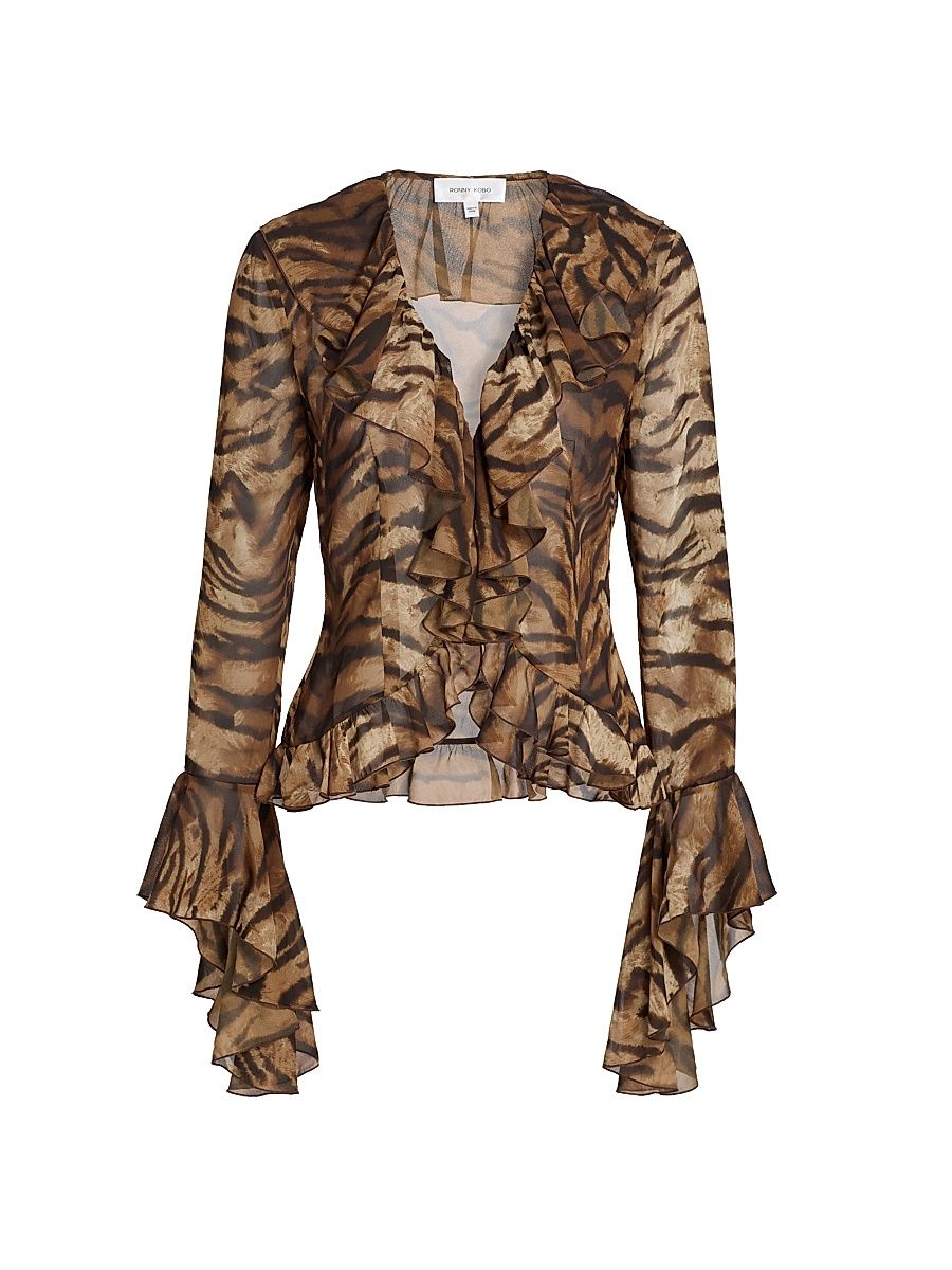 Women's Alisha Tiger-Print Ruffle Top - Tigers Eye - Size Medium