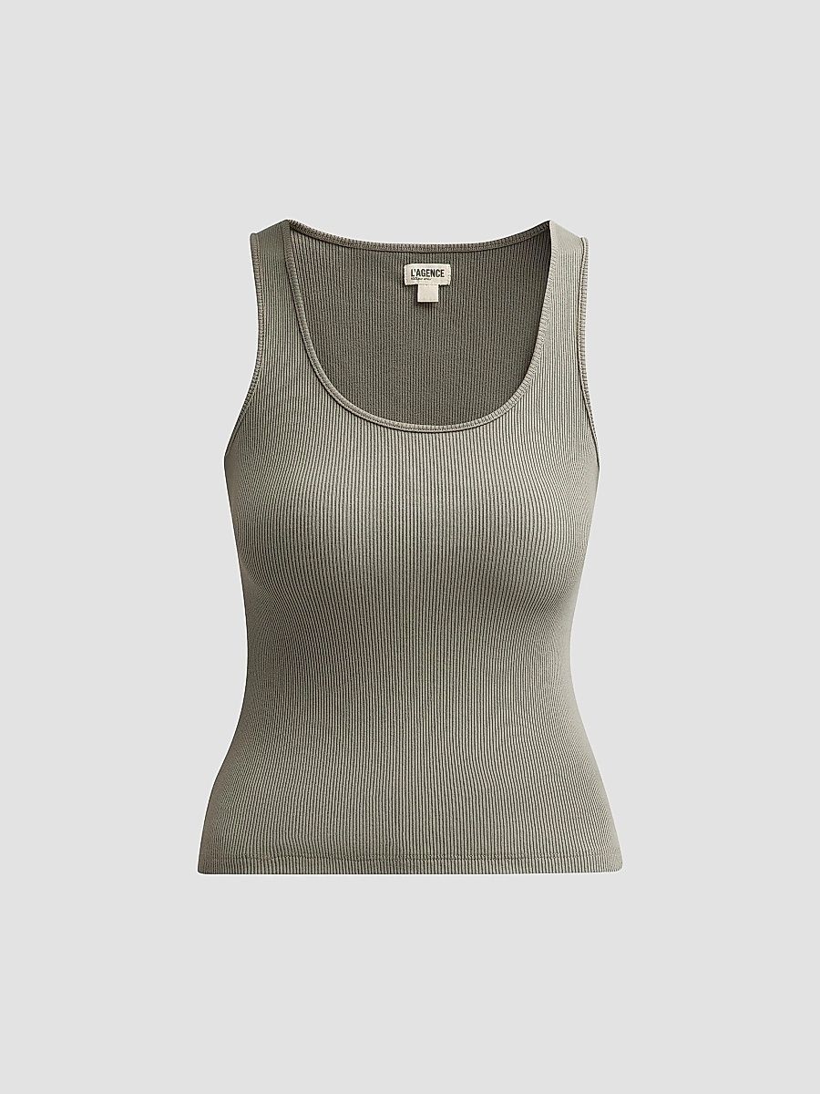 L'AGENCE Women's Adira Rib-Knit Tank - Smokey Olive - Size XL