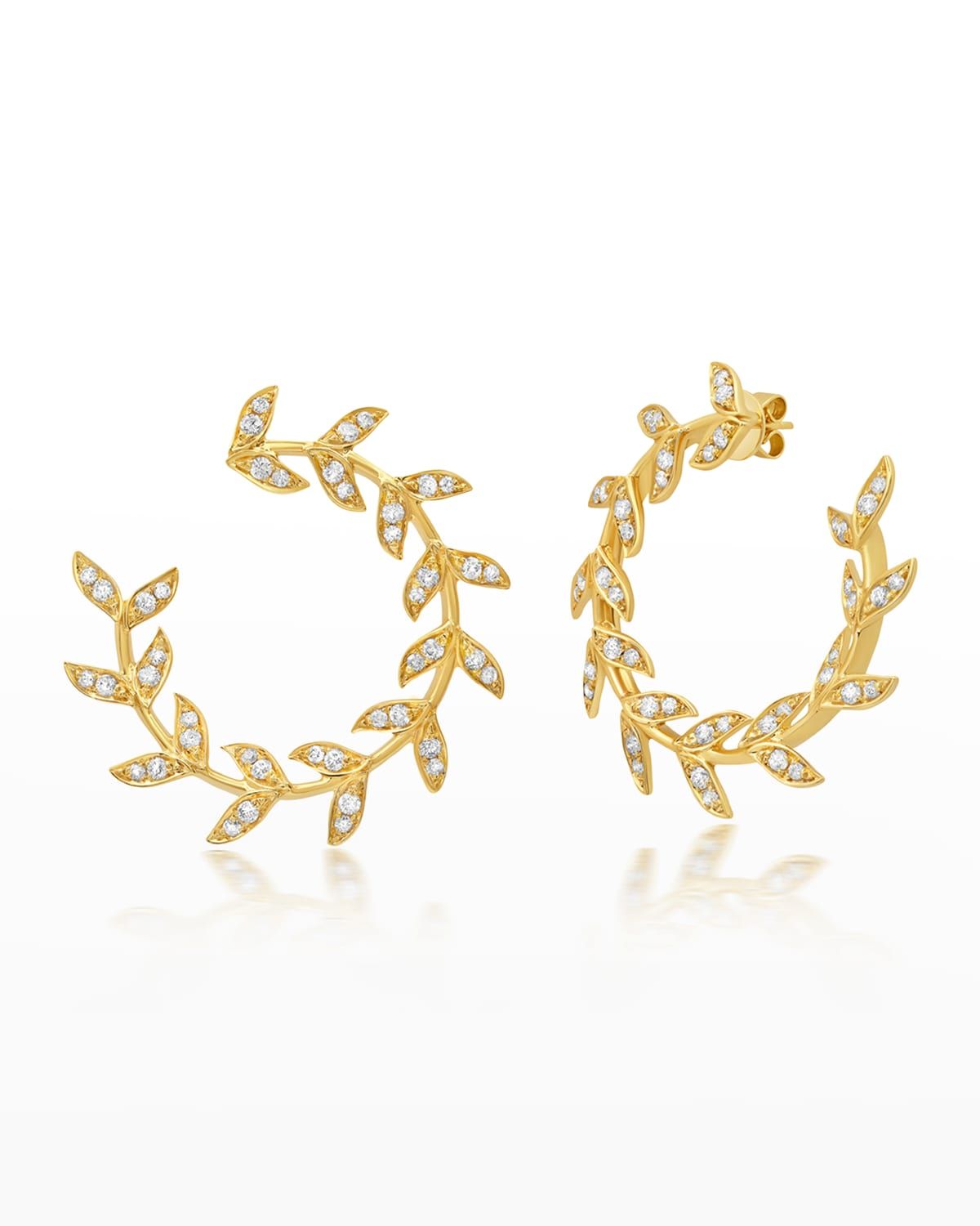 Diamond Folha Forward Facing Hoop Earrings