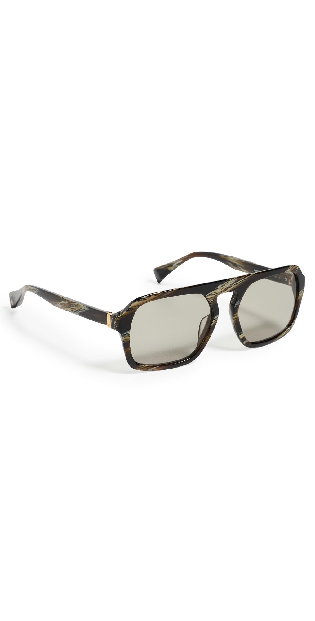 rag & bone Aviator Acetate Sunglasses Shiny Dark Green Horn One Size