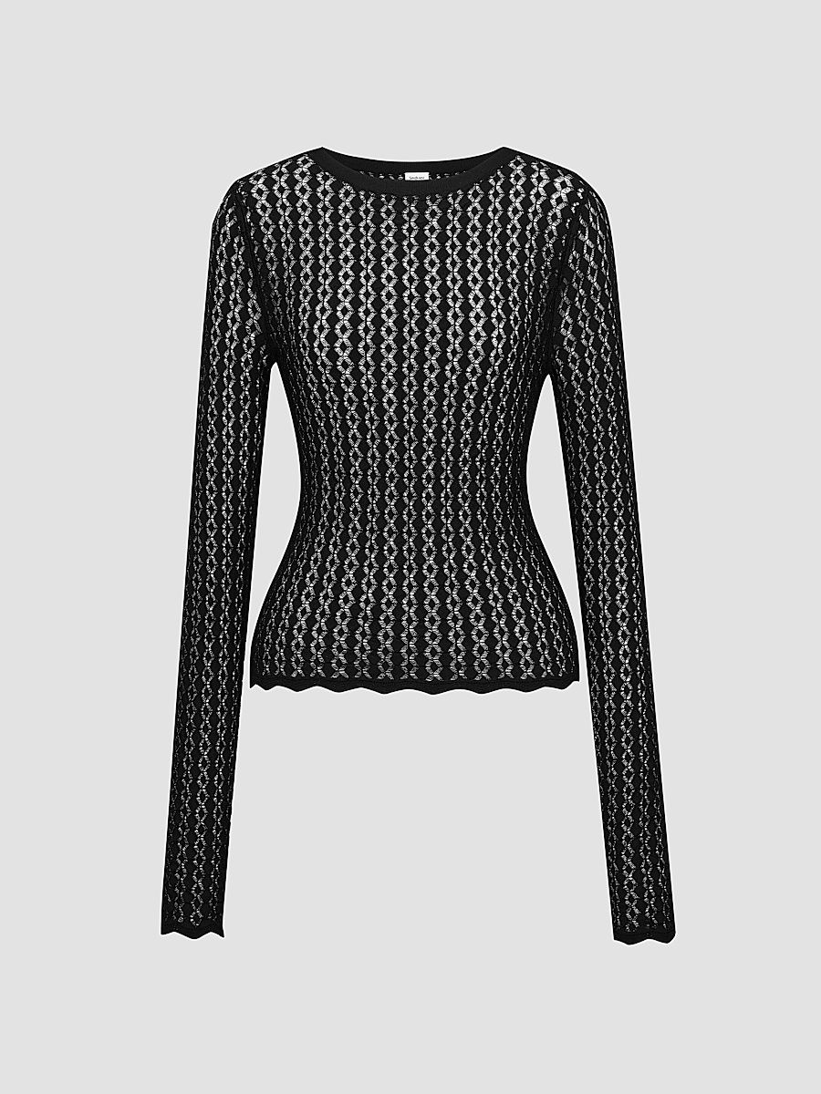 Saint Laurent Women's Top in Pointelle Knit - Black - Size Large