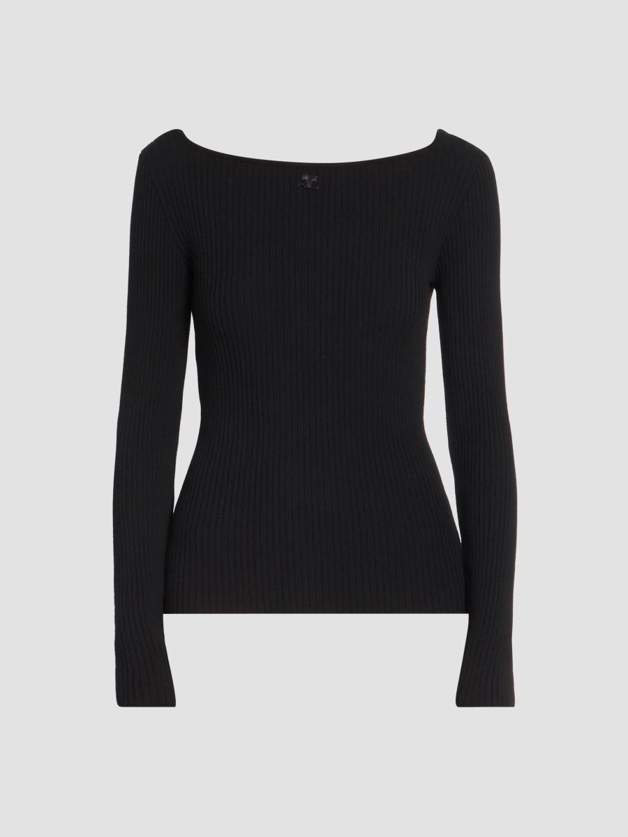 Courreges Women's Rib-Knit Boatneck Sweater - Black - Size XXL