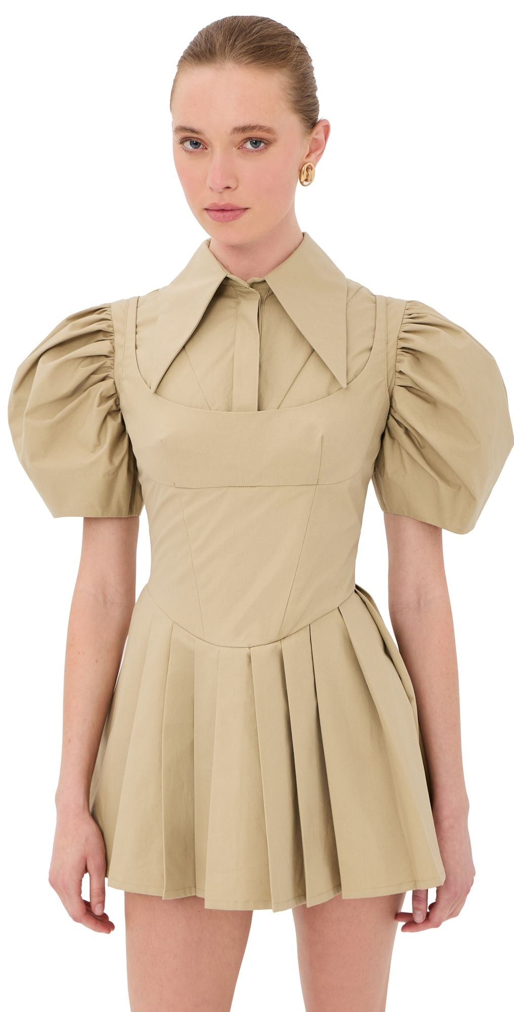 Tolu Coker Double Layered Mini Skater Dress Beige S