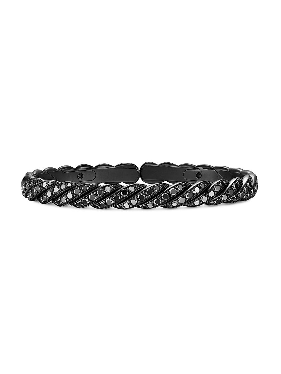 Men's Sculpted Cable Pavé Flex Bracelet in Black Titanium - Black Diamond - Size Medium