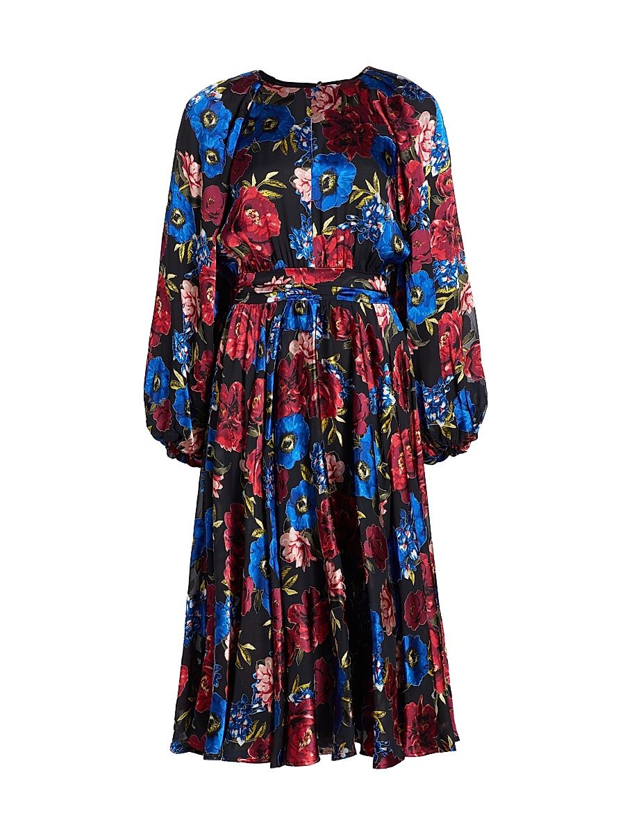 Women's The Audrey Floral Midi-Dress - Nocturnal Blooms - Size Large