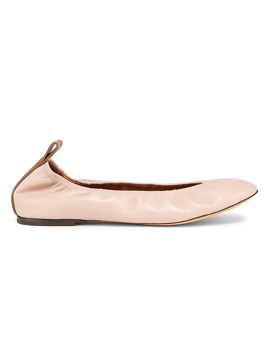 Women's Leather Ballerina Flats - Dark Beige - Size 10