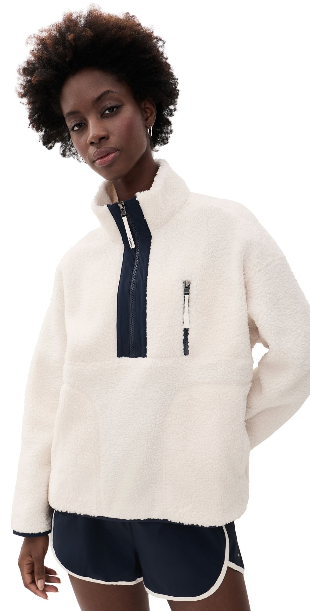 Splits59 Reese Sherpa Quarter Zip Pullover Creme/Indigo XS
