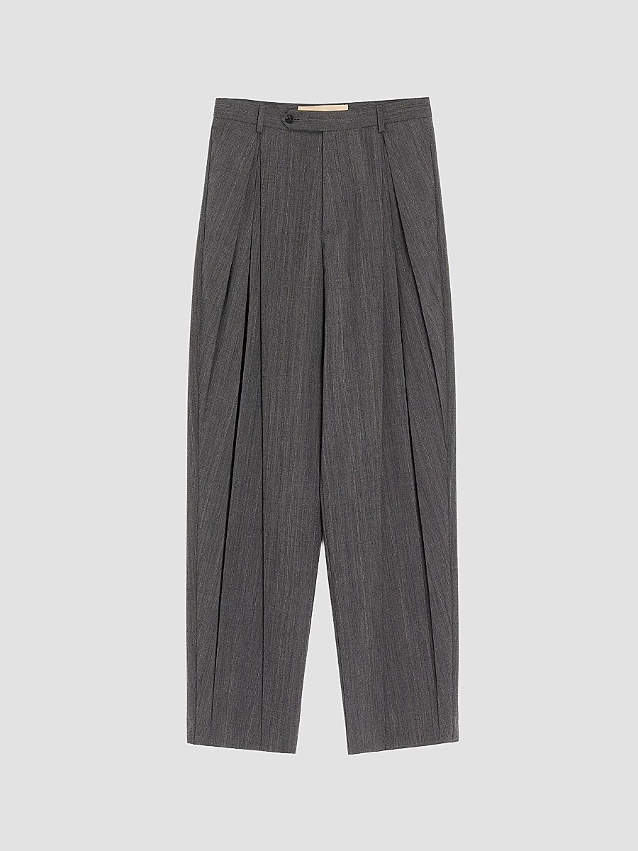 Men's Pinstripe Wool Pants with Pleats - Gray - Size 44