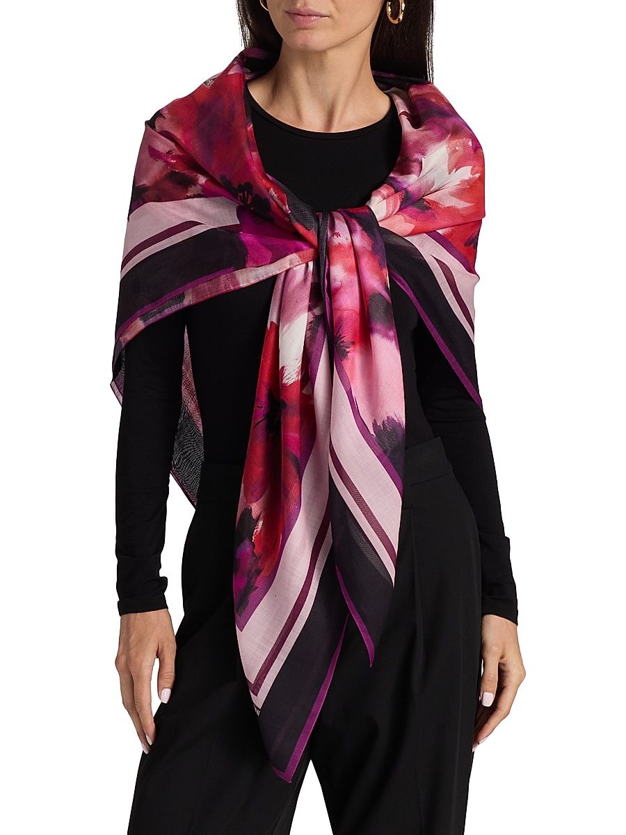 Women's Diane Printed Silk-Wool Scarf - Linda Pink